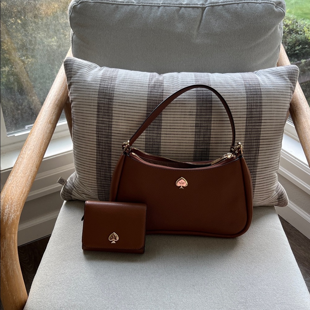 Kate Spade Chestnut Bag and Wallet with Gold Accents